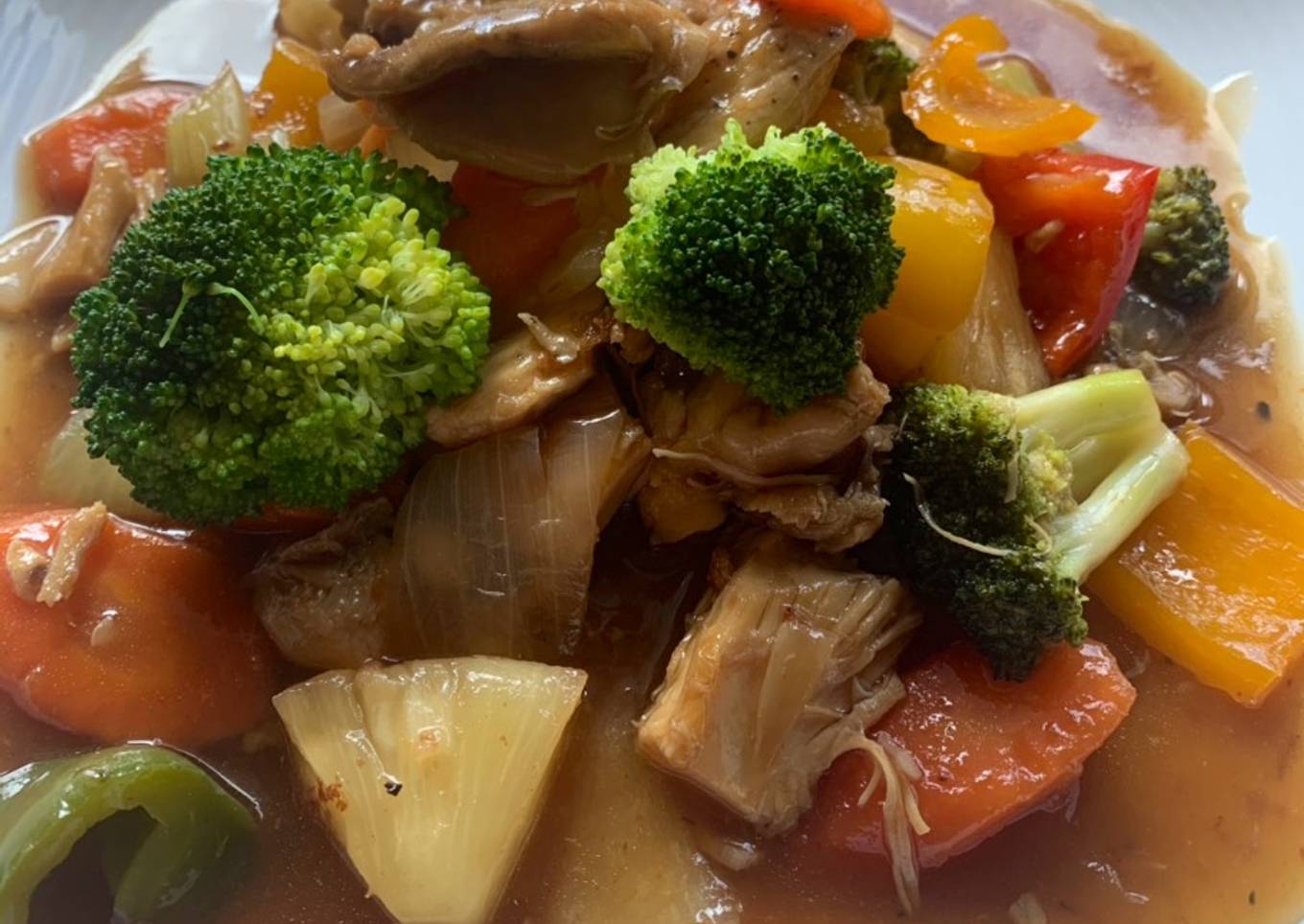 Comida china Pollo agridulce con vegetales