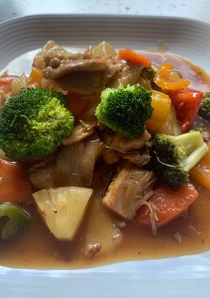 Una foto de Comida china Pollo agridulce con vegetales