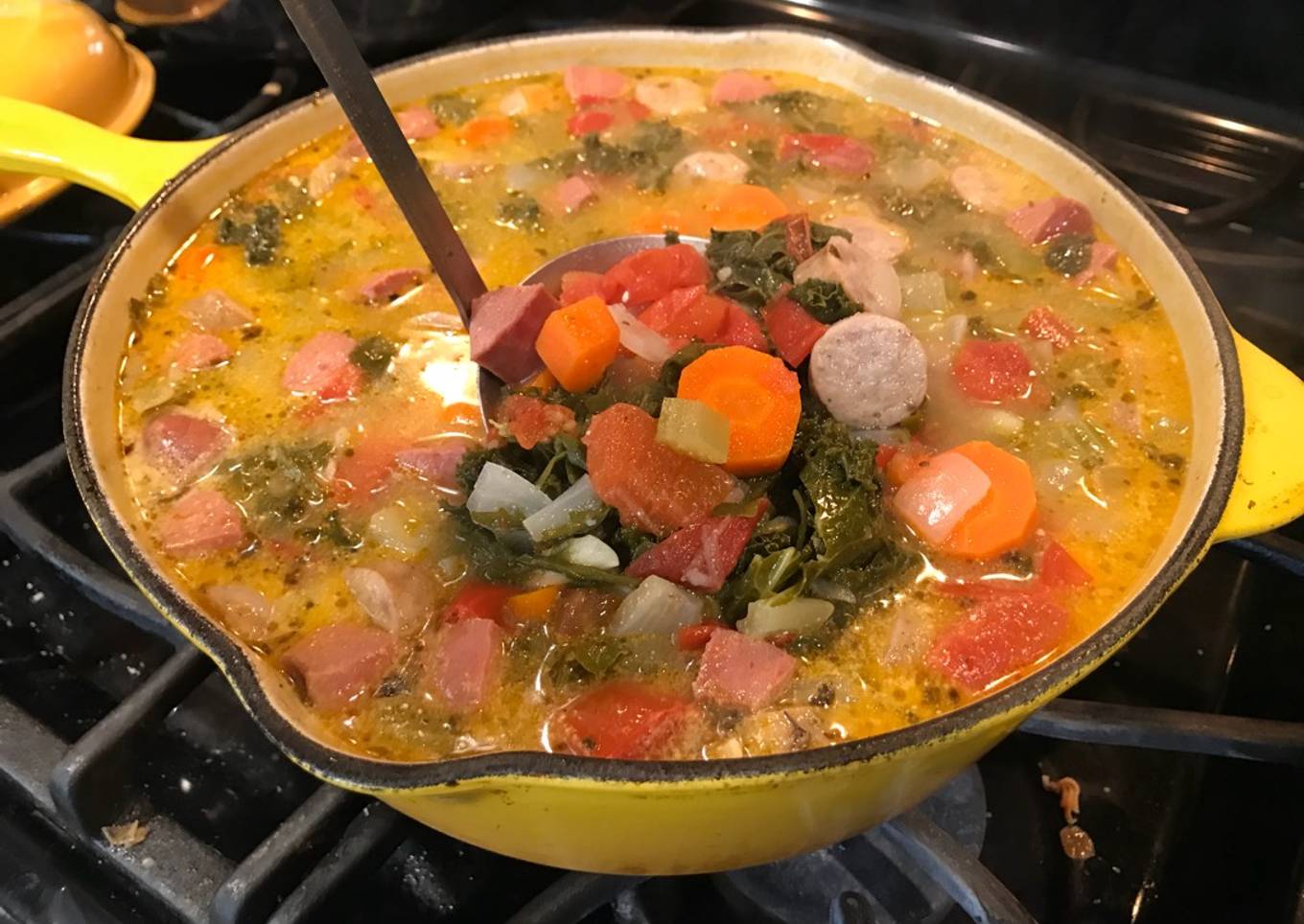 Kale, Sausage & Leftover Mashed Potato Soup