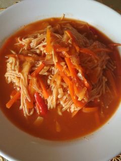 Foto resep Jamur enoki kuah merah pedas