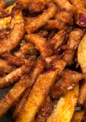 Hình của món Khoai lang kho thịt.