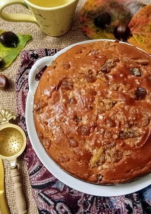 A picture of Chestnut Flour Cake with Marrons Glacés.
