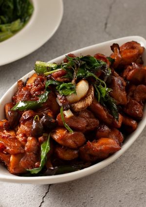 A picture of Three Cup Chicken (Boneless Chicken Thighs).
