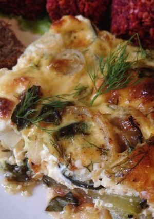 A picture of Zucchini Flan with Fresh Basil.