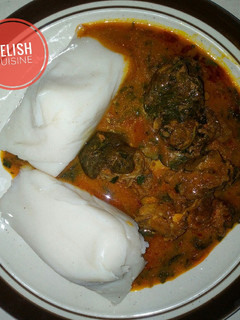 A picture of Ogbonno soup and Agidi.