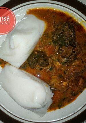 A picture of Ogbonno soup and Agidi.