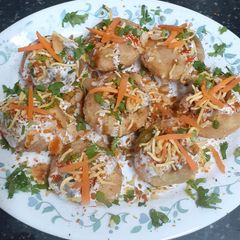 A picture of Tricolour Dahi Batata Puri with A Twist.