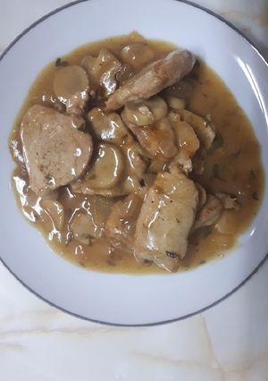 A picture of Pork Tenderloin in Mushroom Sauce.