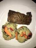 Flap Iron Steak a la parrilla con “arroz” de coliflor