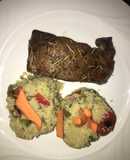Flap Iron Steak a la parrilla con “arroz” de coliflor