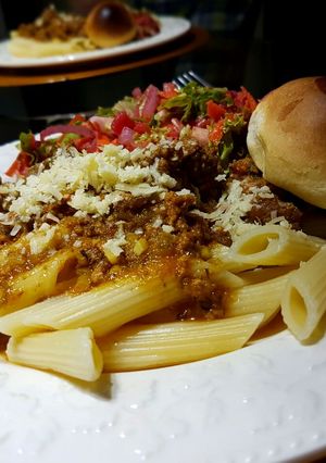 Una foto de Pasta penne con carne
