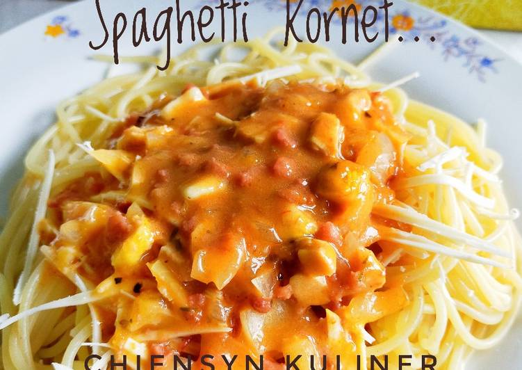 makanan Spaghetti kornet yang Enak Banget