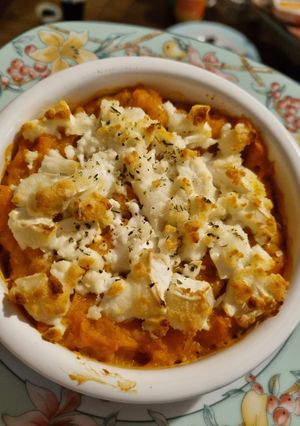 Une photo de Gratin de patate douce, carotte, chèvre