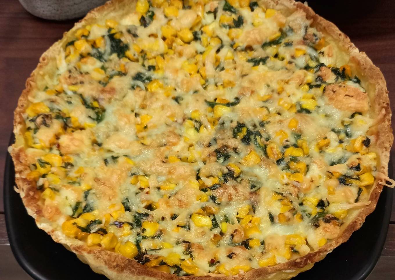 Stuffed spinach corn cheese baked potato pie