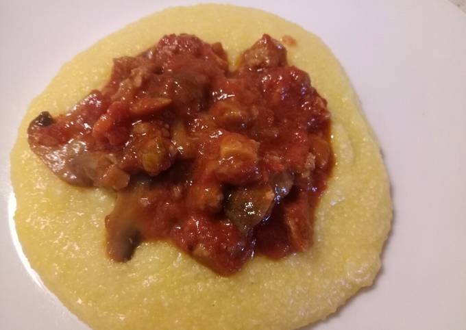 Polenta with sausage and porcini mushrooms