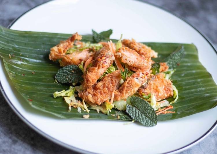 Recipe of Super Quick Homemade Crispy salmon waterfall Thai salad