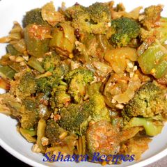 Okra Broccoli Stir Fry / Bendakaya Broccoli vepudu A picture of Okra Broccoli Stir Fry / Bendakaya Broccoli vepudu.