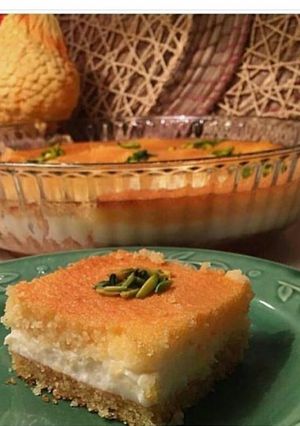 صورة لوصفة ‏بسبوسة محشية بالقشطة منزلية