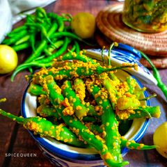 A picture of Instant Green Chilli Pickle / Gujarati Raita Marcha.