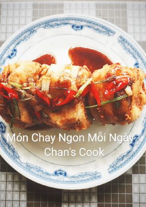 Hình của món Cà tím nhân khoai tây chiên giòn chay.