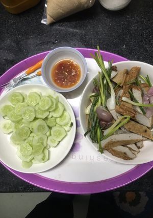 Hình của món Chả cá hấp chấm mắm gừng.