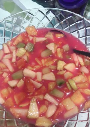 Foto resep Sop Buah Syrup merah homemade🤤