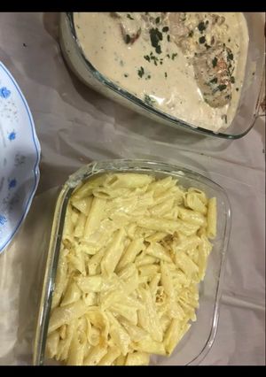 صورة لوصفة مكرونه فتوشيني بالدجاج بكريمه وجبنه