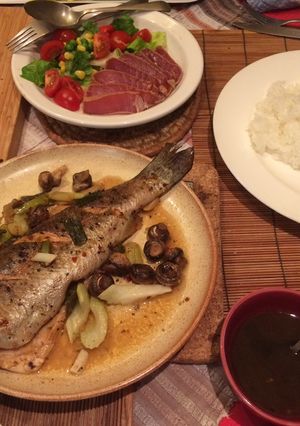 A picture of Steamed trout in the oven.