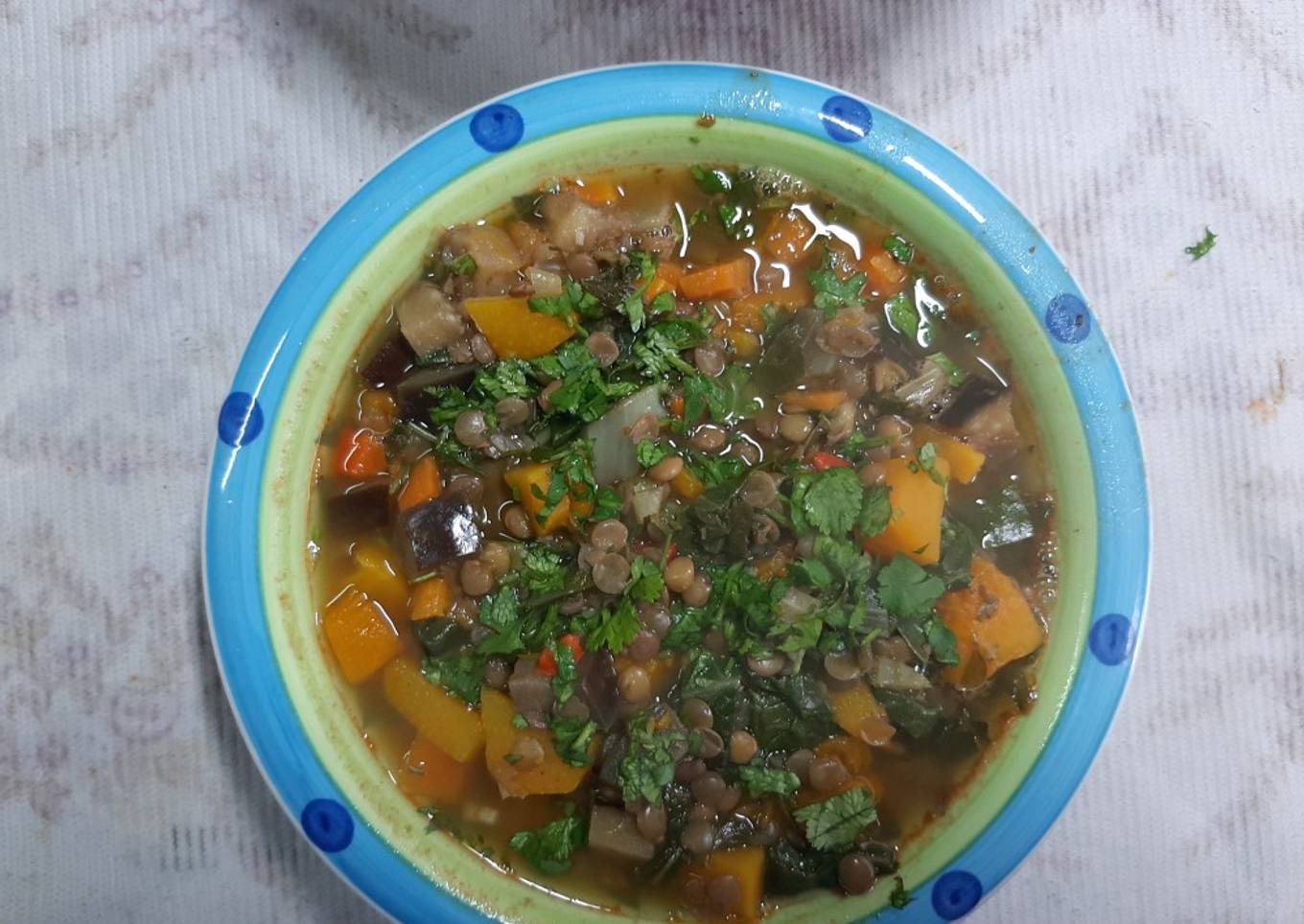 Lentejas con verduras de la temporada