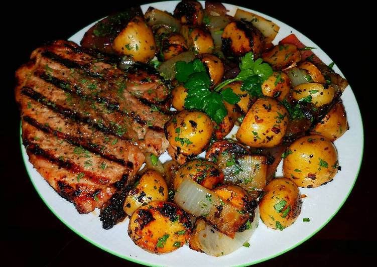 Mike's Grilled Pork Chops & Baby Golden Russets Mike's Grilled Pork Chops & Baby Golden Russets