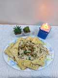 Chicken cheese pasta with garlic bread