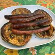 Merguez et courgettes rondes marinées grillées