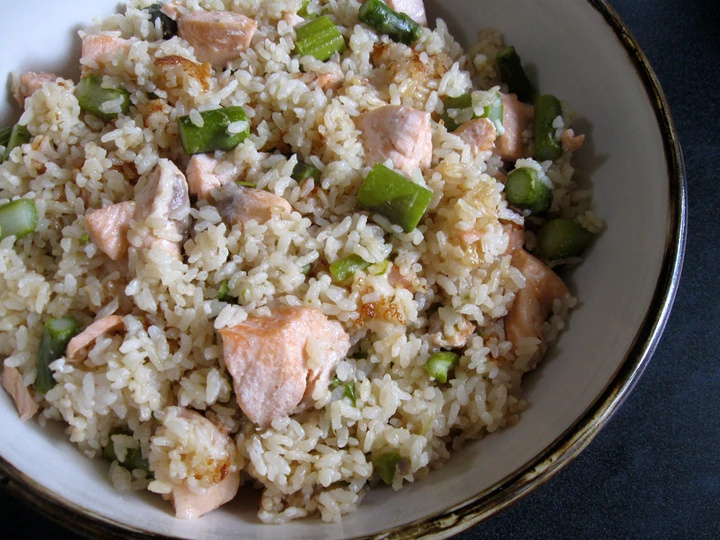 Easy Steps Prepare Recipes Salmon &amp;amp; Asparagus Butter Soy Sauce Takikomigohan the Awesome  Really Delicious.