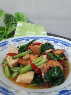 Foto resep Tumis sawi hijau tahu udang