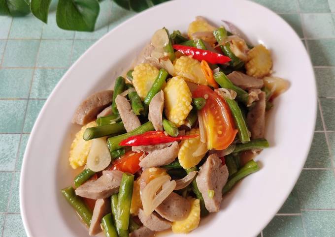  Resep Tumis Kacang panjang Jagung muda Bakso oleh Rahayu 