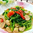 Tumis sayur kangkung bakso saos tiram rumahan sedap