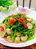 Tumis sayur kangkung bakso saos tiram rumahan sedap