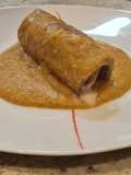 Rollitos de ternera en salsa cremosa calabaza y champiñones