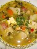 SOPA DE ESPINACA, PORRONES Y TOCINO CON PANTRUCAS