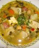 SOPA DE ESPINACA, PORRONES Y TOCINO CON PANTRUCAS