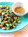 Japanese vegetable dish, hot salad with beans and soy boiled with rice vinegar