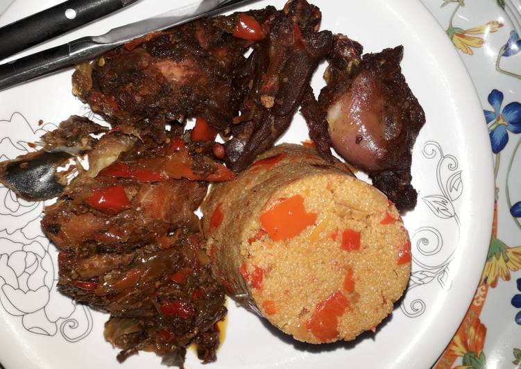 Jollof couscous with peppered chicken