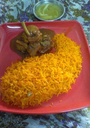 A picture of Pulao chicken kasha curry.