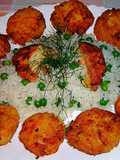 Albóndigas vegetales sobre arroz