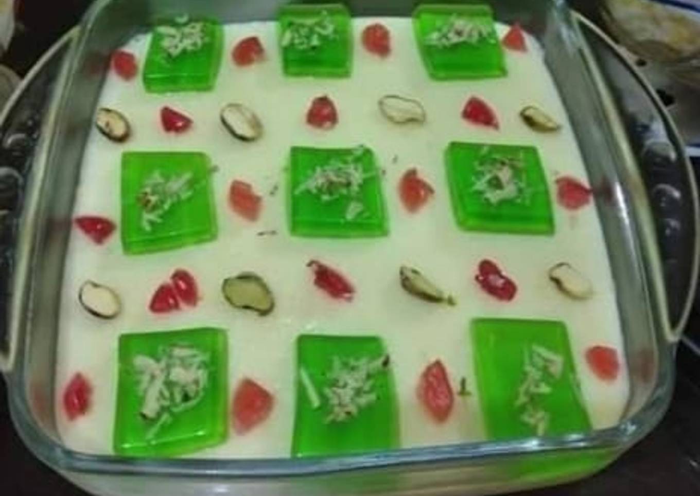 Green Color Banana flavored custard