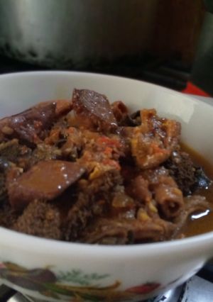 A picture of Offal pepper soup (kayan ciki rago).