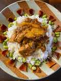 Poulet et Butternut teriyaki, agrumes, riz et edamames