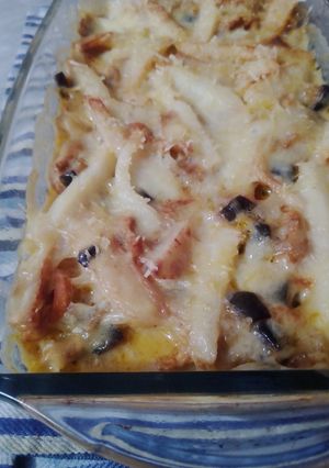 صورة لوصفة غراتان بطاطا وبيض نجان بصلصة الجبن على طريقتي 😋😋👍