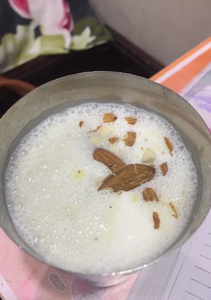 A picture of Banana coconut Badam shake.