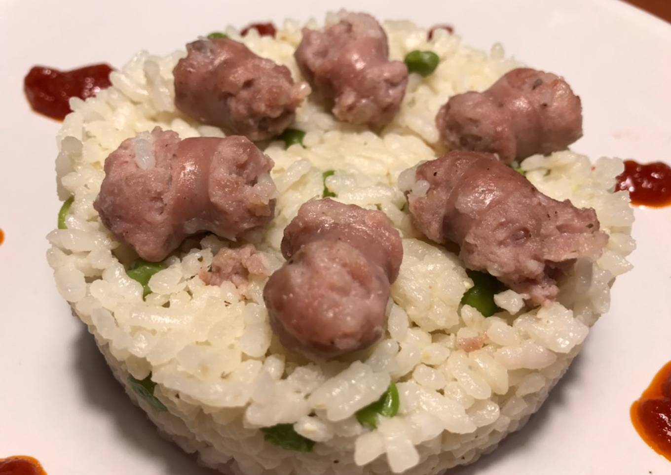 Arroz con salchichas frescas, en 15’ de olla exprés